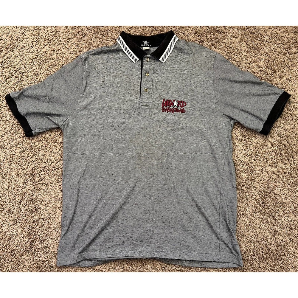 Vintage Upward Basketball Grey Cotton Polo Size Large Made In USA